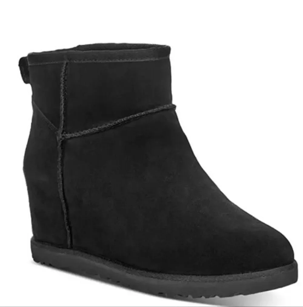 Ugg Femme Mini Wedge Suede Sherpa Bootie Black Size 9